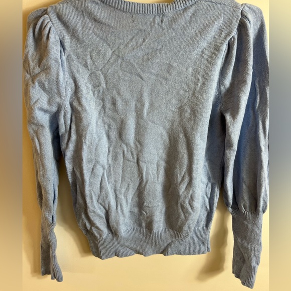Light Blue Puff Sleeve Lightweight Sweater - Picture 2 of 7